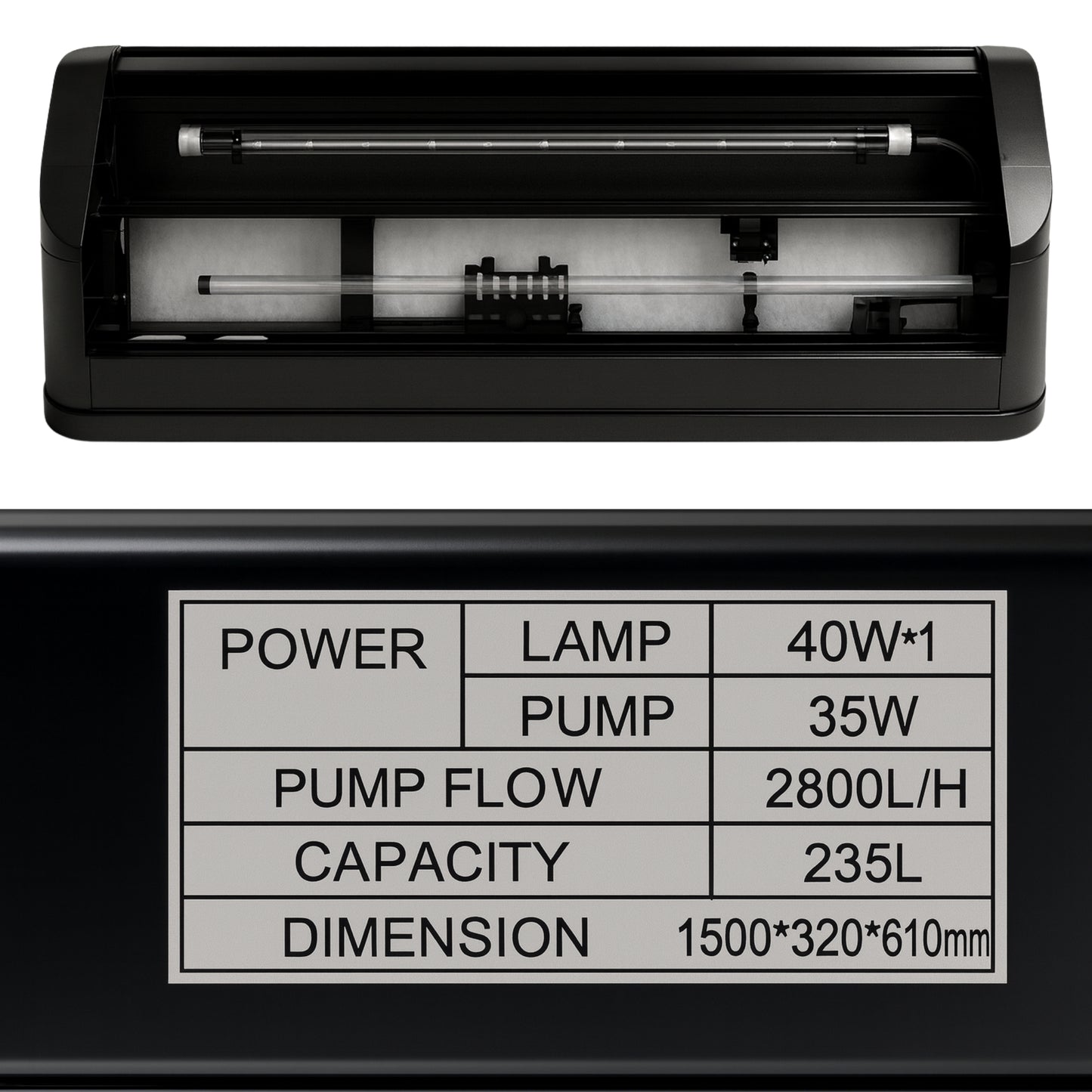 Acuario Premium XL – 235 Litros Diseño moderno con sistema de filtración potente e iluminación LED profesional - COSMOS