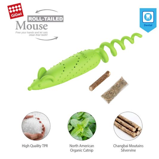 GiGwi Roll - Tailed Mouse – Juguete Interactivo Dental para Gatos con Catnip - Cosmos