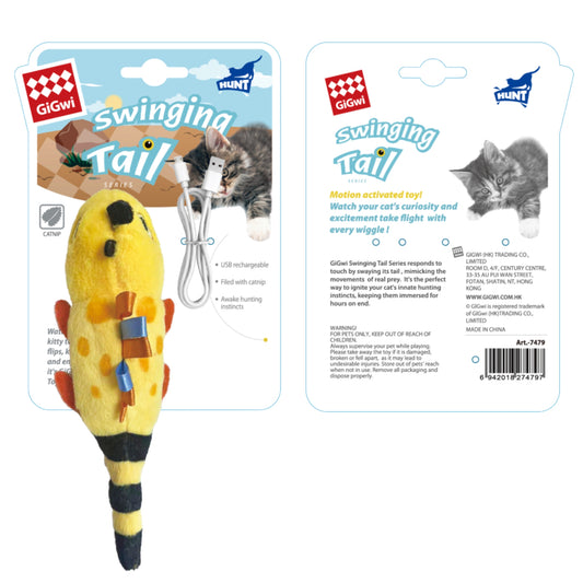 GiGwi Swinging Tail – Juguete Interactivo Recargable para Gatos con Catnip - Cosmos