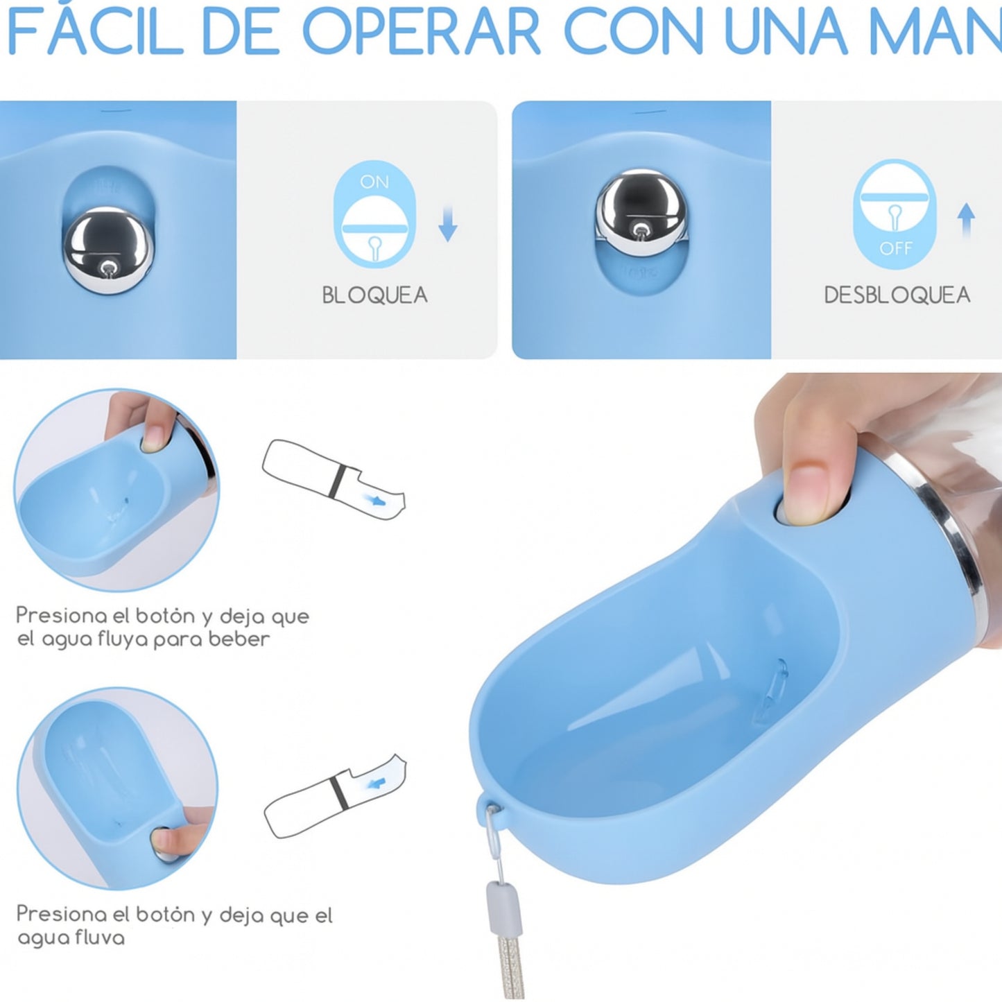 Botella de Agua Portátil para Perros – 500 ml | Sin BPA, A Prueba de Fugas, Ideal para Viajes y Paseos