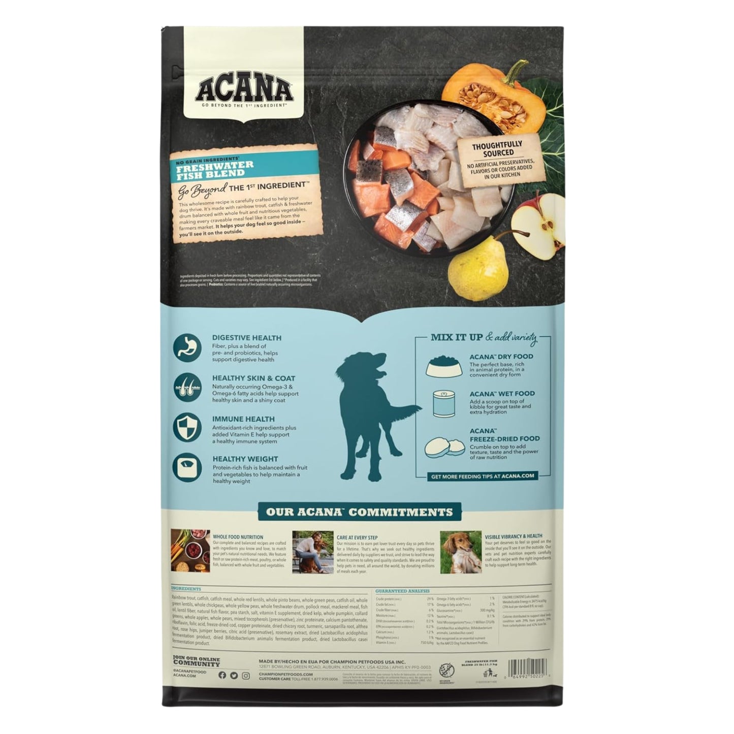 ACANA - Alimento seco para perros sin cereales, receta de pez de agua dulce.