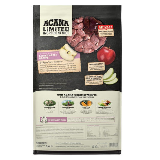 ACANA - Alimento seco Singles para perros, sin cereales, receta de cordero y manzana. Para todas las edades.