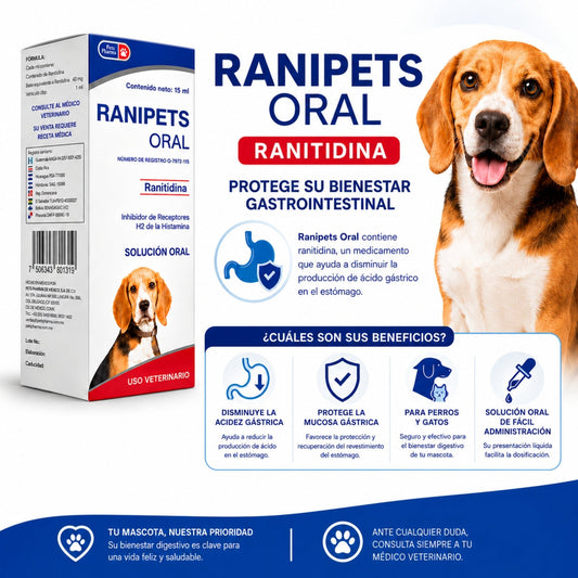 Ranipets Oral Ranitidina 15 mL – Protector Gástrico Perros y Gatos - Cosmos