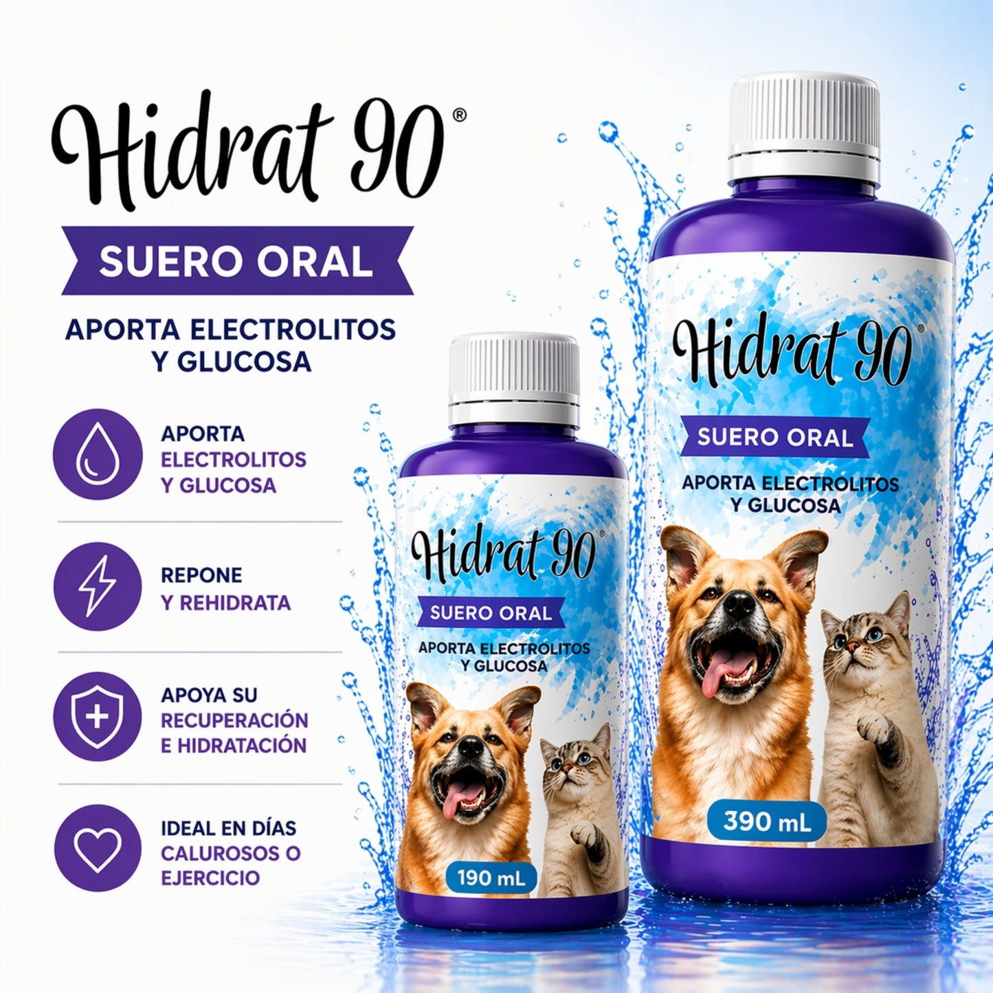 Hidrat - 90 – Suero Oral Rehidratante para Perros y Gatos - Cosmos