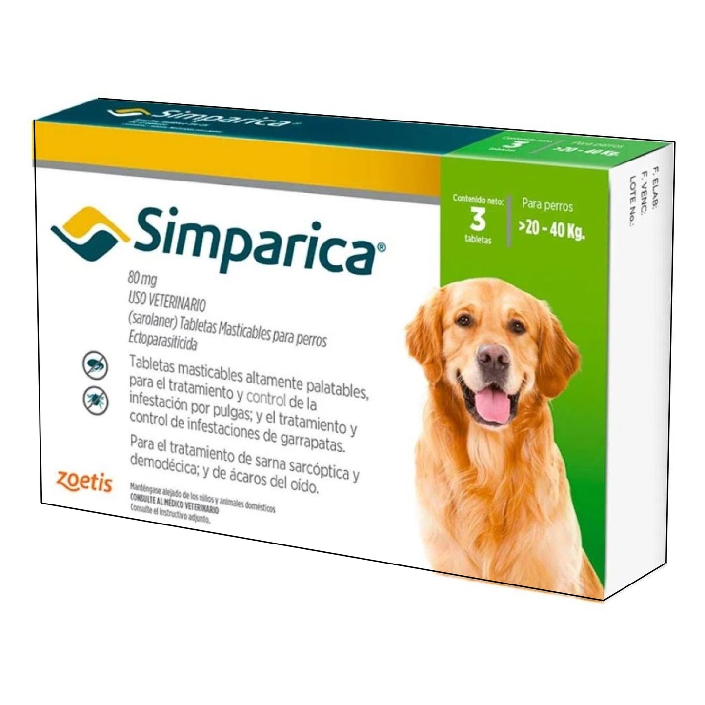 Simparica tableta antipulgas, garrapatas, piojos y ácaros