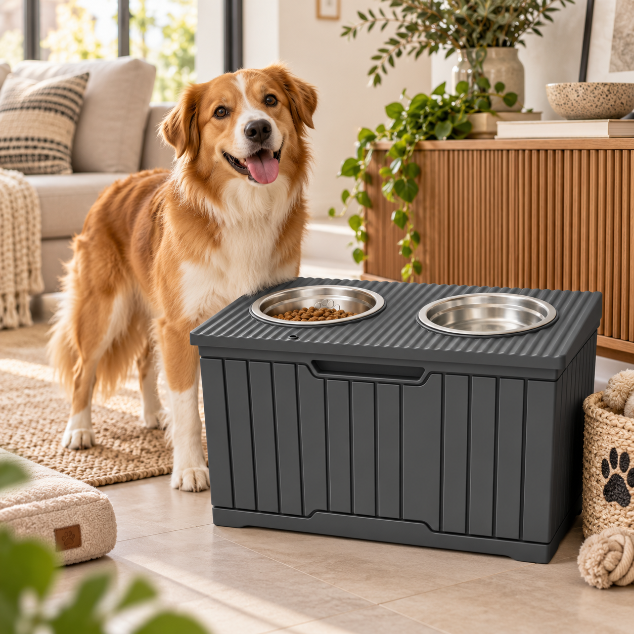 Comedero Doble para Perros con Almacenamiento