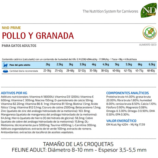 N&D Prime Cat Pollo y Granada Adulto - Cosmos