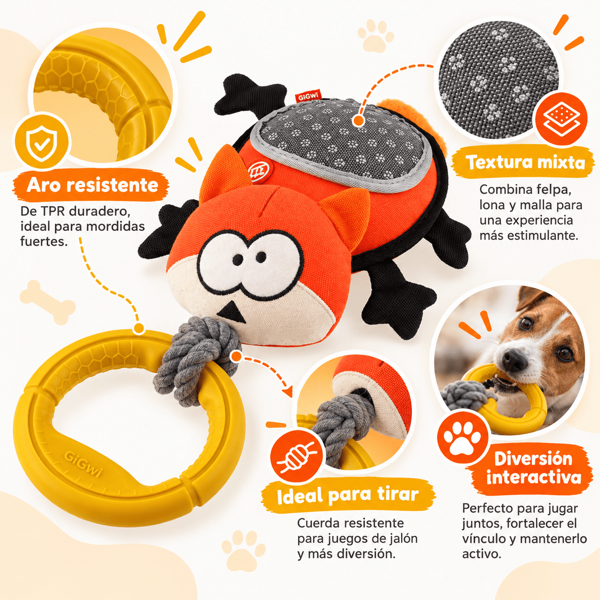 Juguete Zorro con Asa TPR para Perro GiGwi Iron Grip - Cosmos