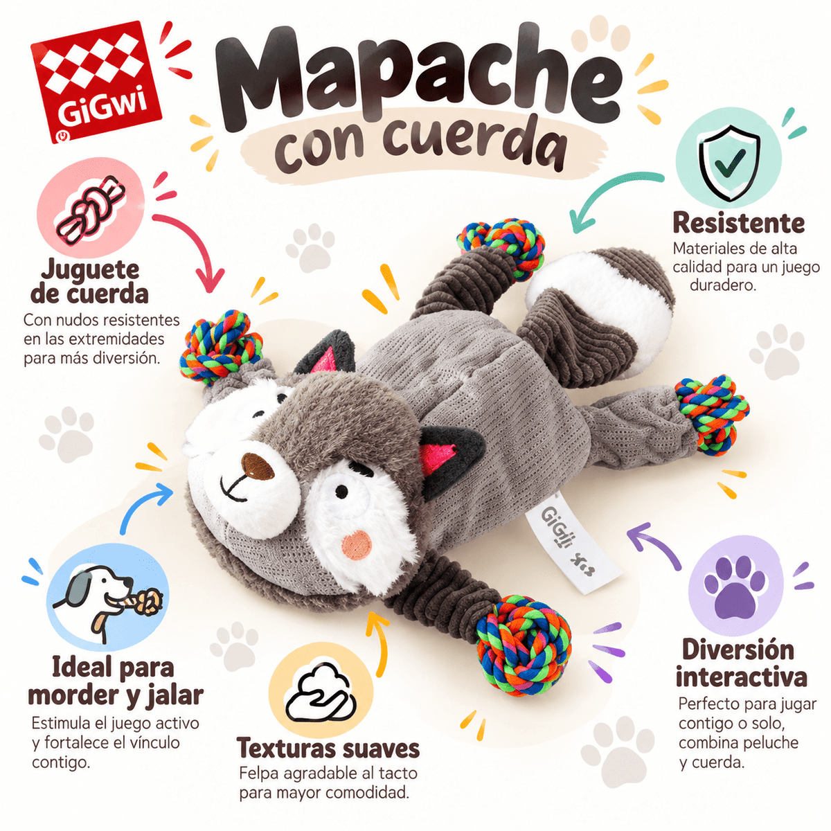 Juguete Mapache de Peluche con Cuerda para Perro GiGwi - Cosmos