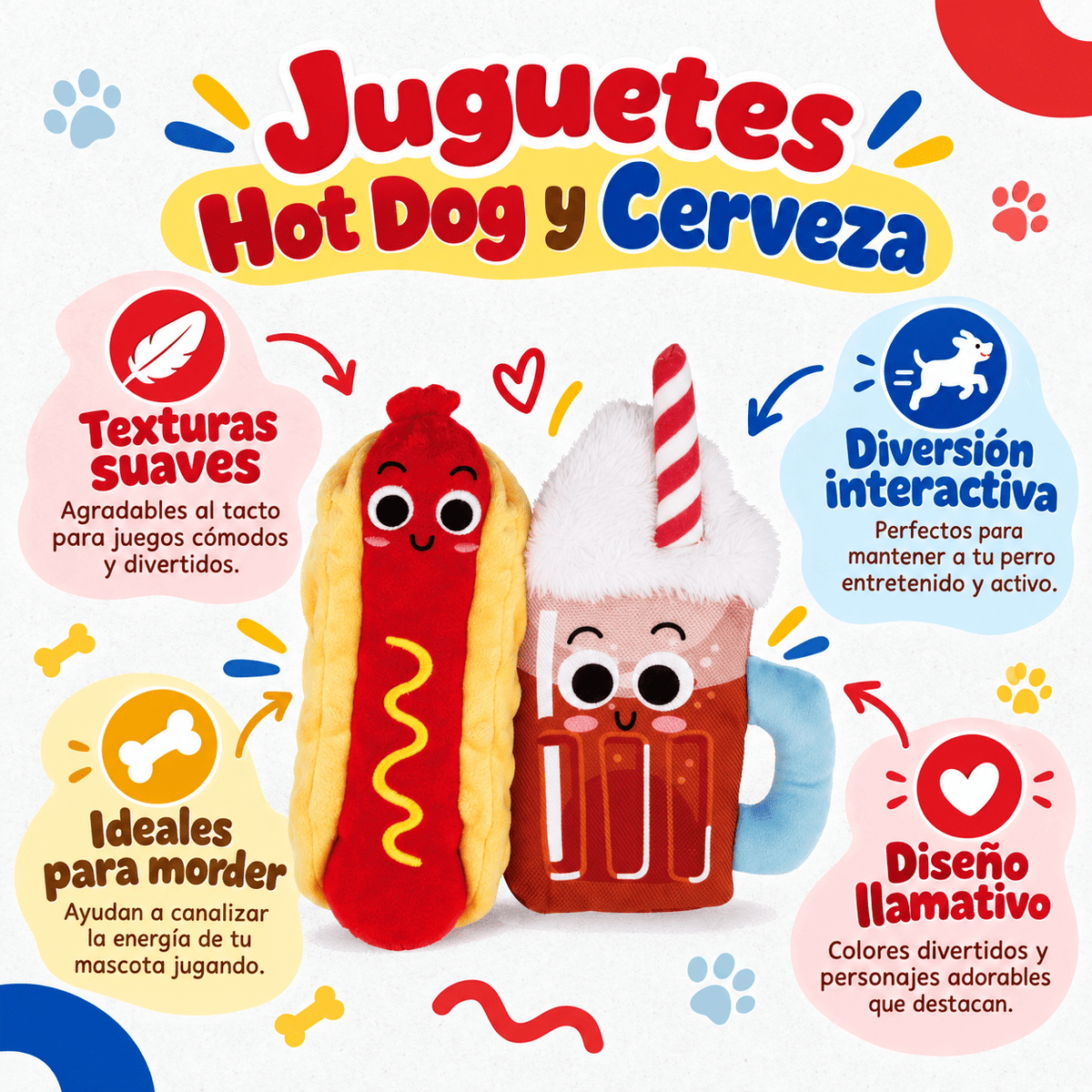 Juguete de Peluche Hot Dog y Bebida para Perro GiGwi - Cosmos