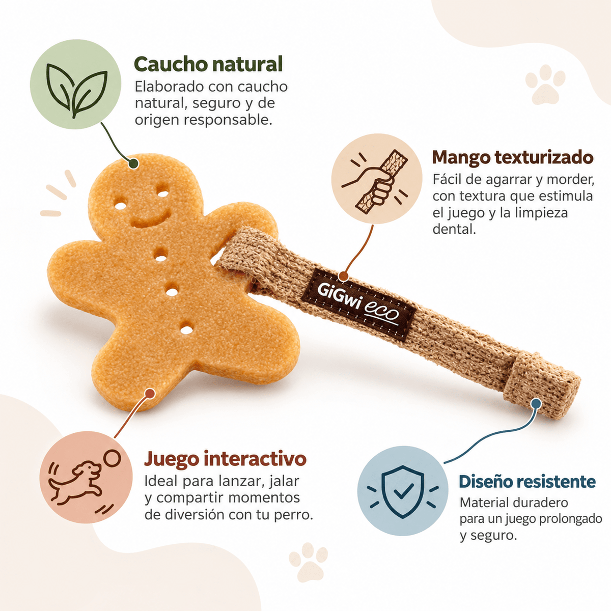 Juguete de Caucho Hombre de Jengibre con Cuerda para Perro GiGwi Eco Gum Gum - Cosmos