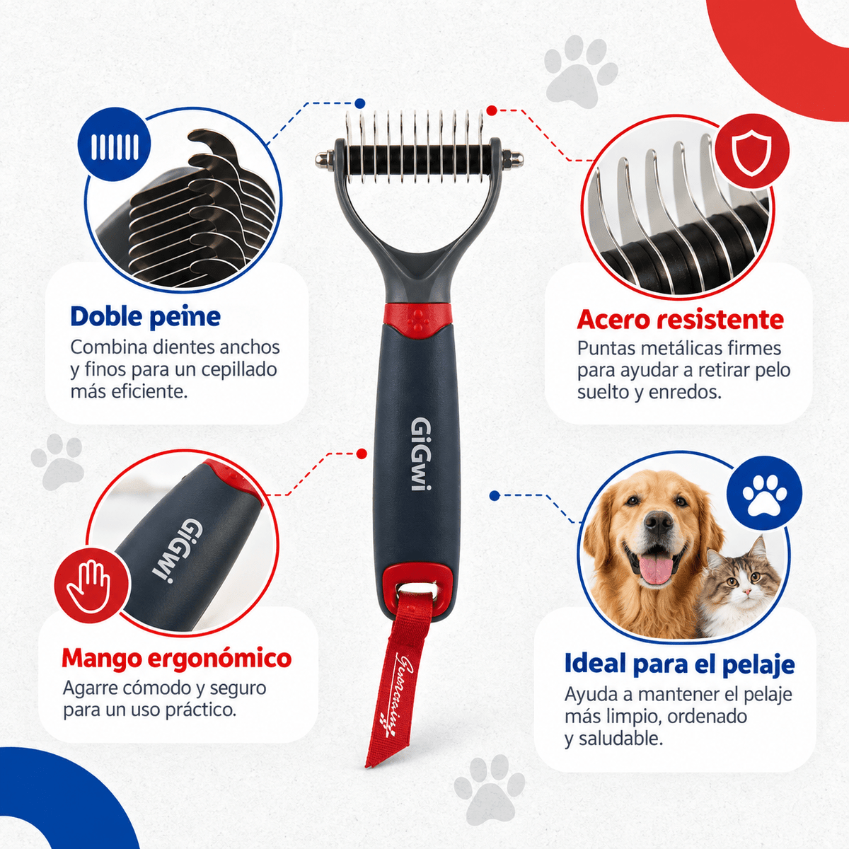 Peine Desenredante 11 Dientes para Perros y Gatos GiGwi - Cosmos