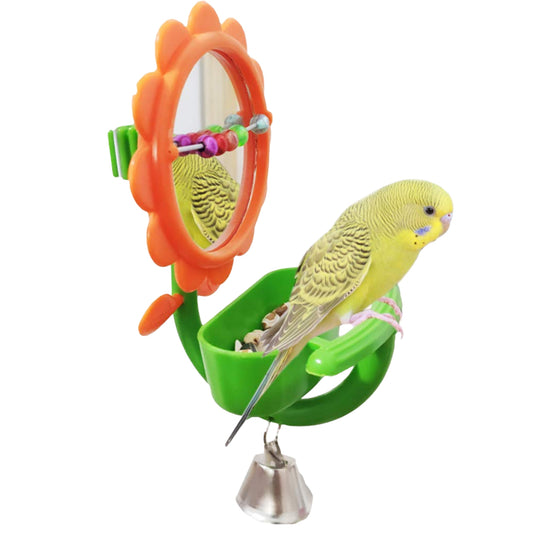 Juguete Espejo con Comedero y Campana para Pájaros - COSMOS