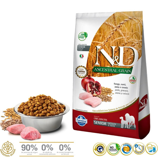 N&D Ancestral Grain Pollo Senior Medium y Maxi - Cosmos