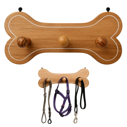 Soporte de Pared para Traillas y Arneses de Perro en Madera de Pino – 36 x 17 cm - Cosmos