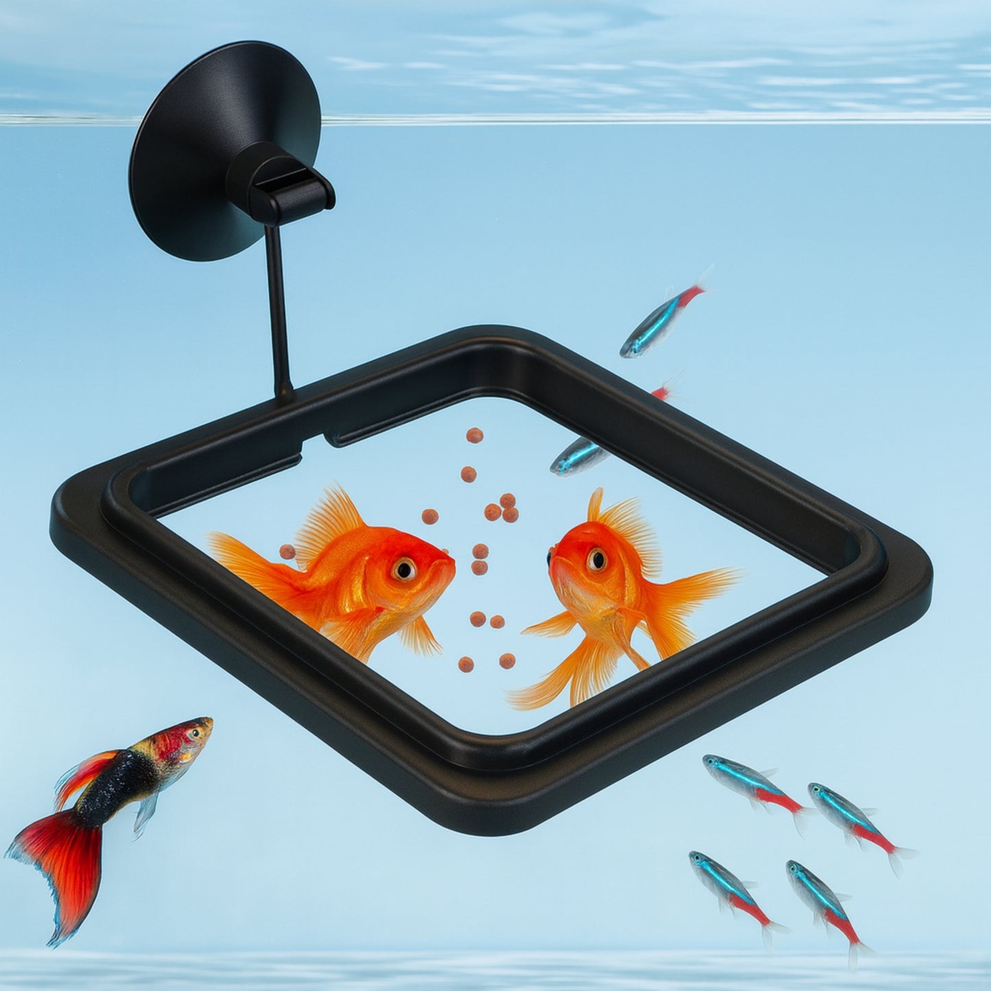 Anillo de Alimentación para Peces – Estación Flotante Cuadrada para Acuario 10x10 cm - COSMOS