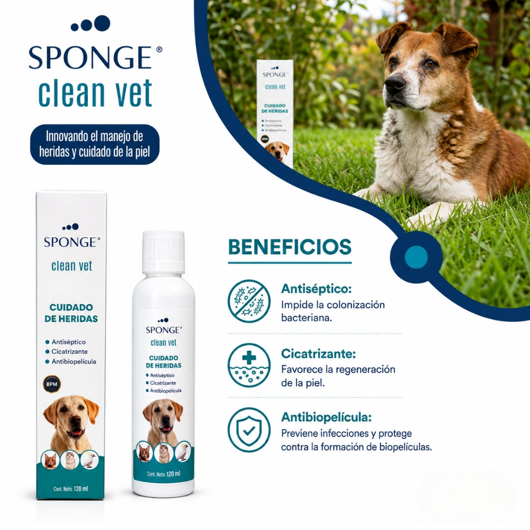 Sponge Clean Vet Solución para Heridas en Mascotas 130 ml