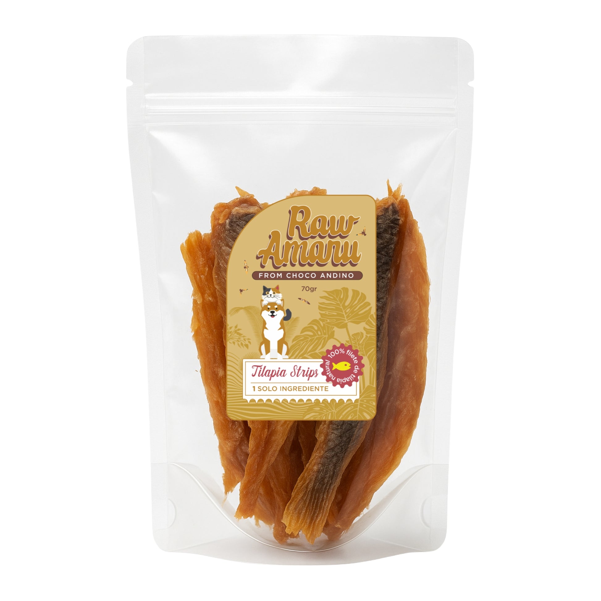 Snack para Perro y Gato 100% Strips de Tilapia deshidratada RAW Amaru - rica en omegas, natural, sin conservantes ni colorantes. - Cosmos