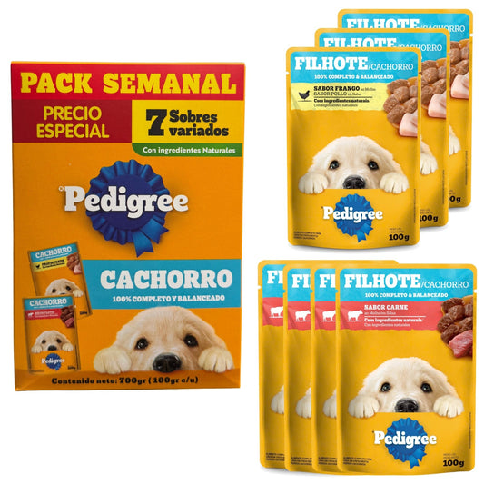 Pedigree® Pouch Cachorros – Pack x7 (Pollo y Carne) - Cosmos