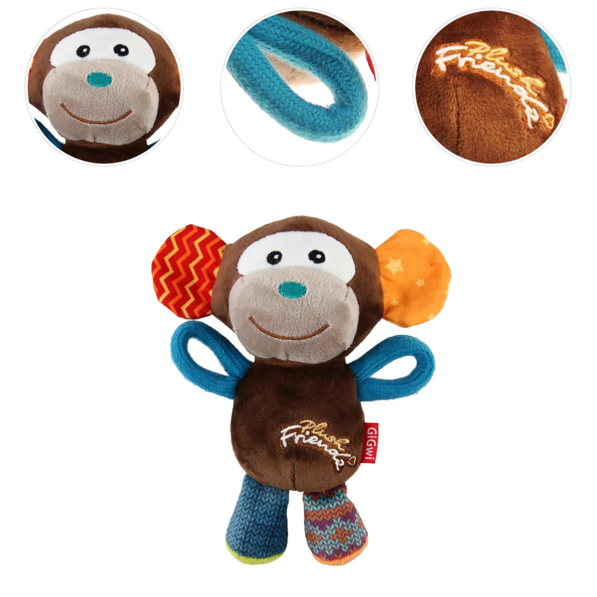 GiGwi Plush Friendz Mono – Juguete de Peluche con Sonido para Perros - Cosmos