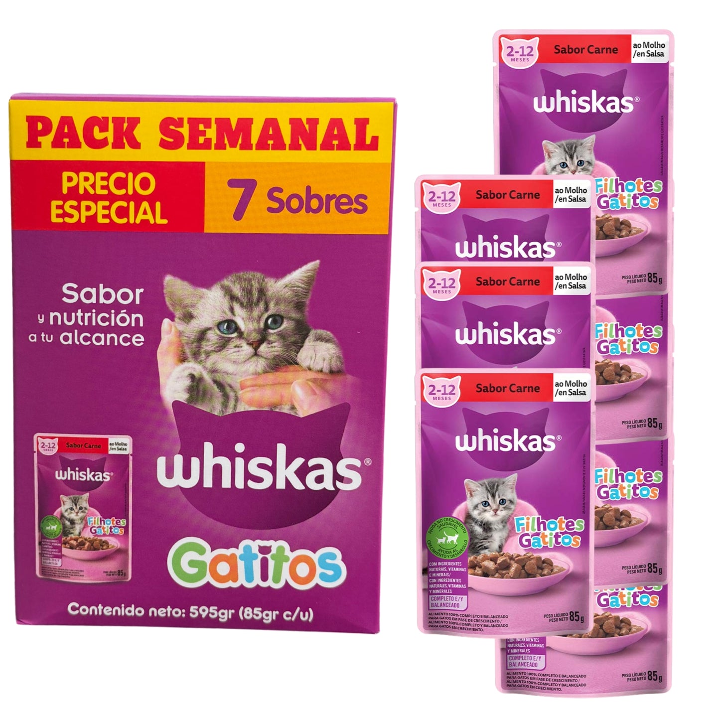 Whiskas Cachorro Mix – Pack de 7 Sobres de Alimento Húmedo para Gatos (7 x 85 g) - Cosmos