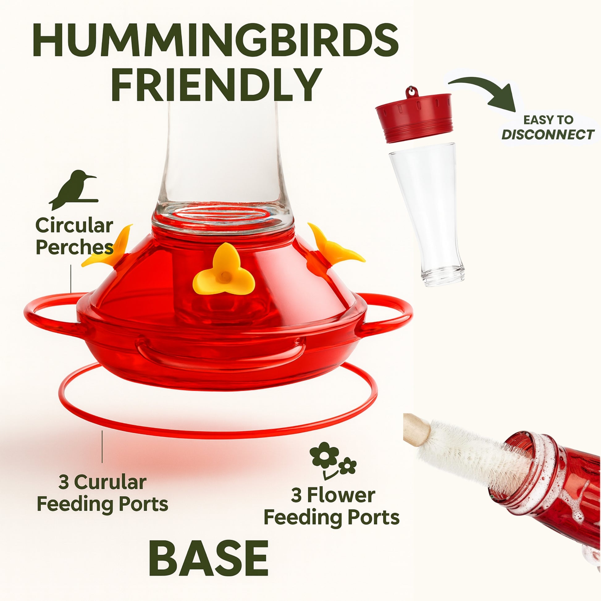 Bebedero para Colibrí de Vidrio con Puertos de Alimentación - Cosmos