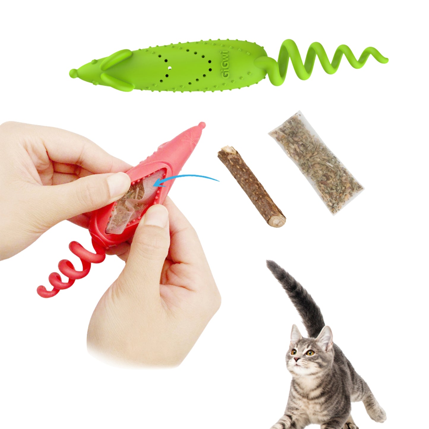 GiGwi Roll - Tailed Mouse – Juguete Interactivo Dental para Gatos con Catnip - Cosmos