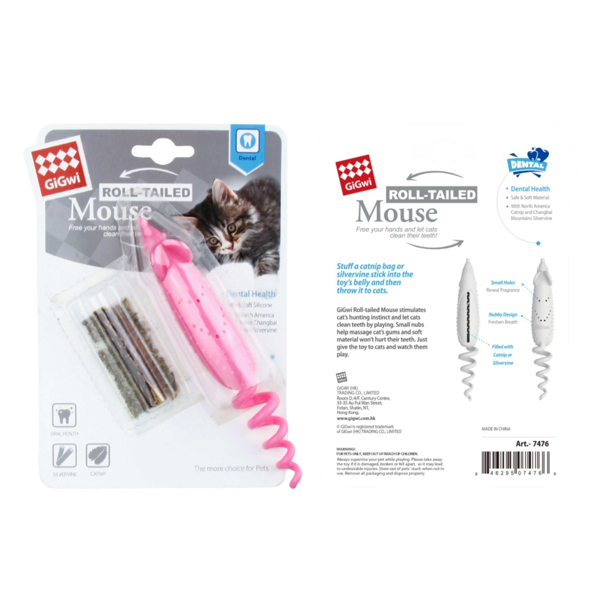 GiGwi Roll - Tailed Mouse – Juguete Interactivo Dental para Gatos con Catnip - Cosmos