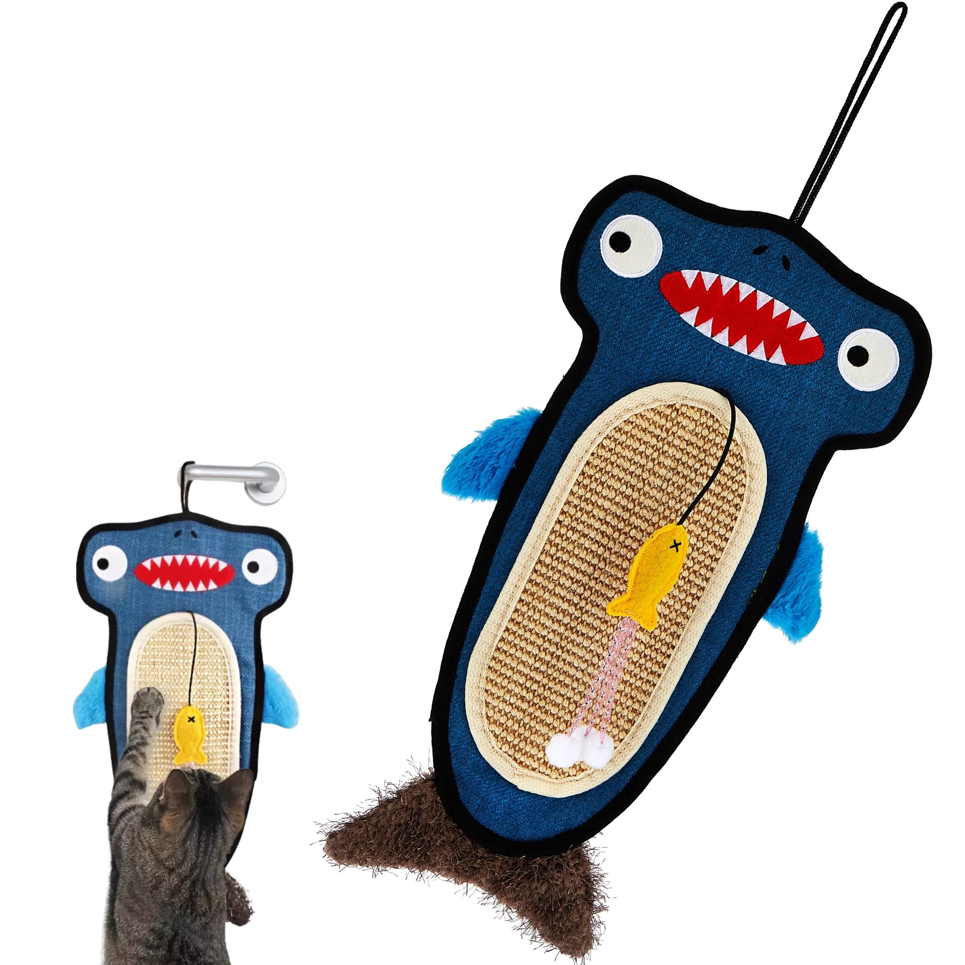 GiGwi Shark Scratcher con Catnip para Gatos | Rascador Colgante Interactivo 2 en 1 - Cosmos