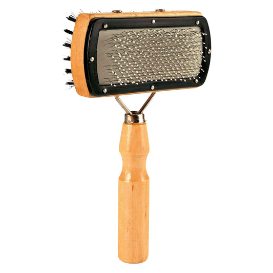 Cepillo y peine doble para mascotas – 2 en 1 con mango de madera natural