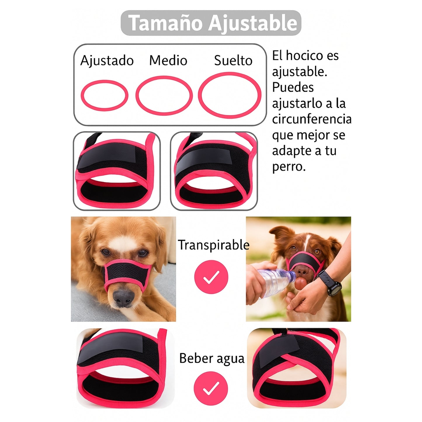 Bozal de Malla Suave Antiladridos y Antimordidas – Ajustable