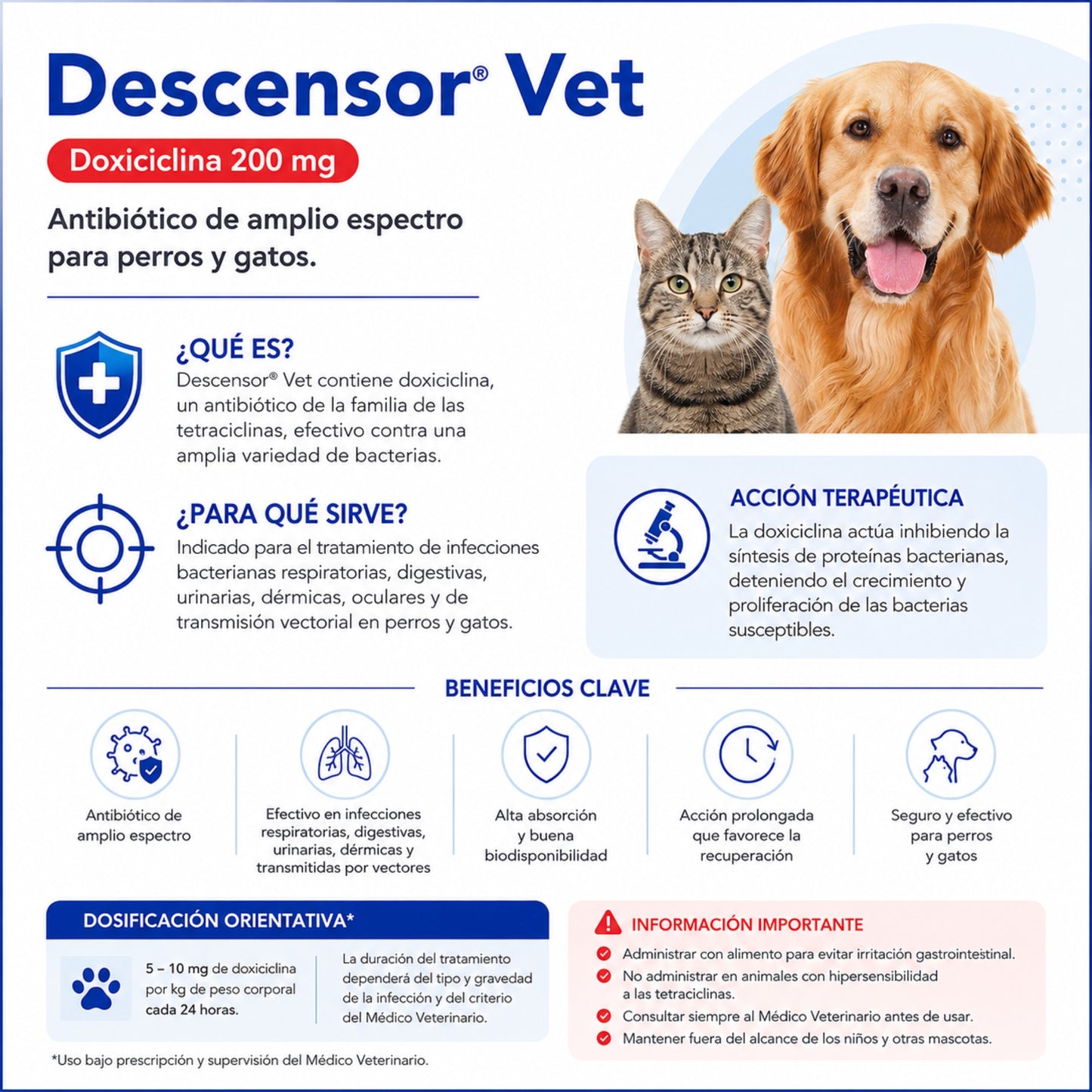 Descensor Vet Doxiciclina 200 mg para Perros y Gatos – 30 Tabletas