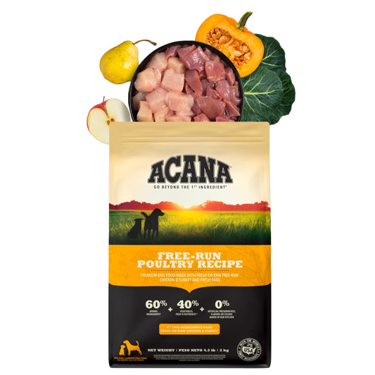 ACANA Free - Run Poultry Recipe – El mejor alimento del mundo para perros adultos sin cereales - COSMOS