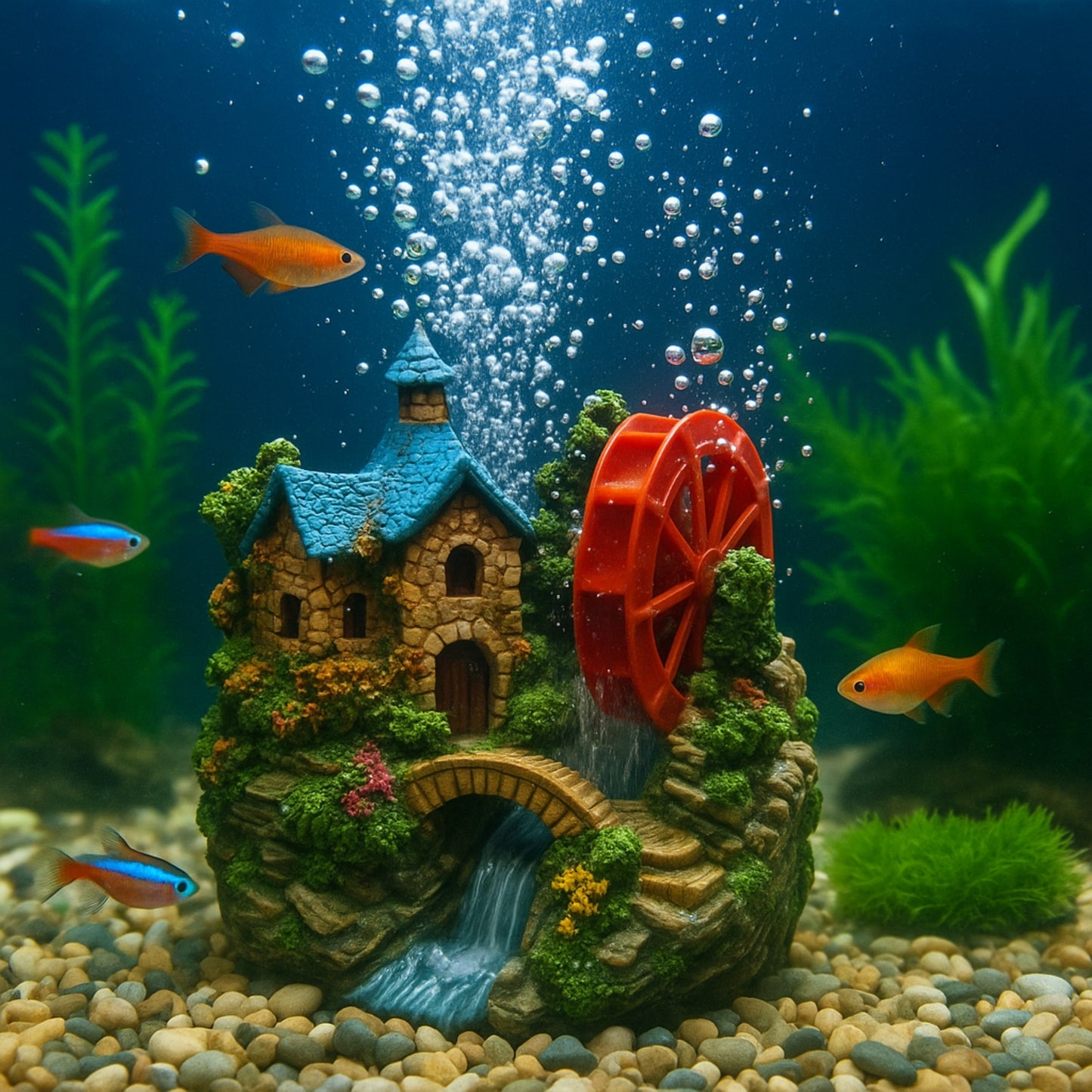 Adorno de Resina para Acuario con Rueda de Agua Giratoria – Estilo Cabaña Europea - COSMOS