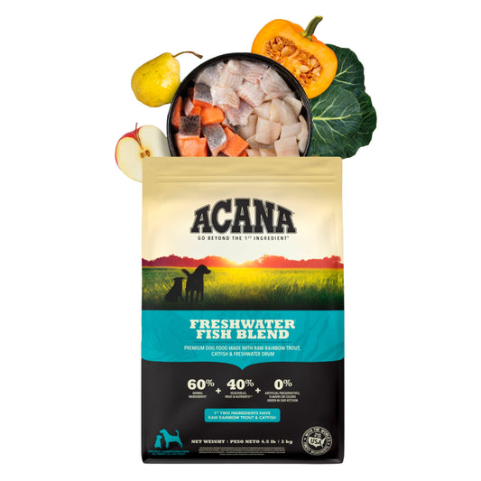ACANA - Alimento seco para perros sin cereales, receta de pez de agua dulce.