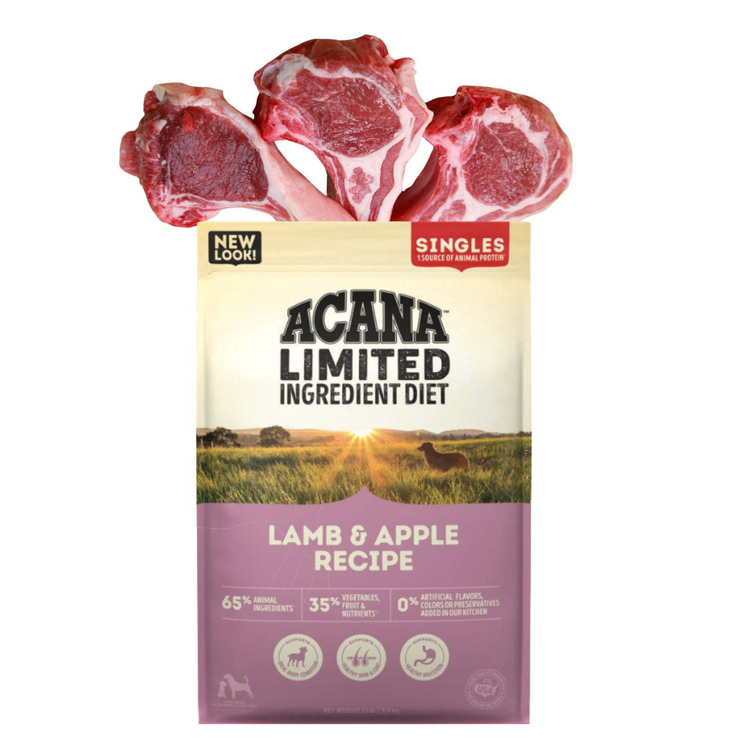 ACANA - Alimento seco Singles para perros, sin cereales, receta de cordero y manzana. Para todas las edades.