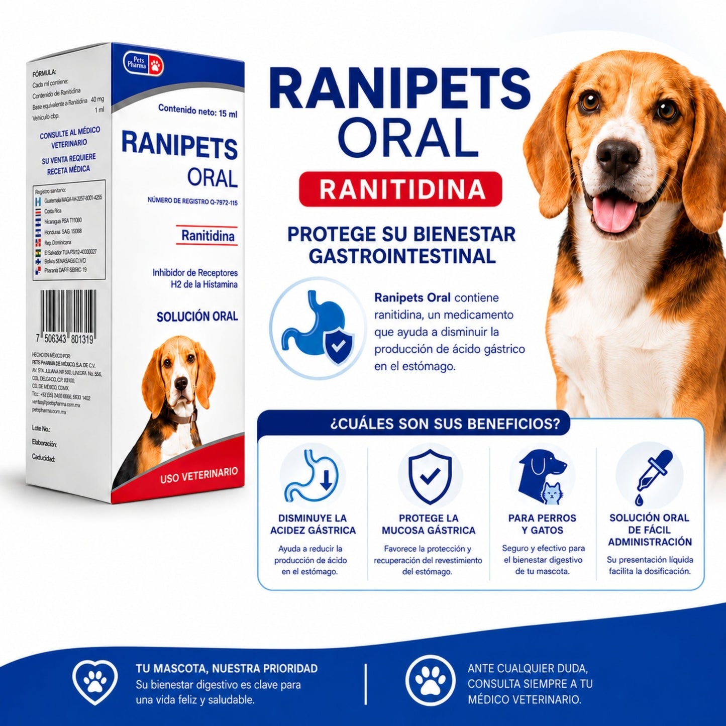 Ranipets Oral Ranitidina 15 mL – Protector Gástrico Perros y Gatos - Cosmos