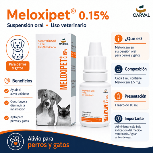 Meloxipet 0.15% Suspensión Oral 10ml – Alivio del Dolor e Inflamación en Perros y Gatos - Cosmos