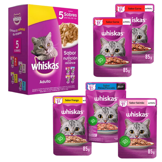 Whiskas Adulto Mix – Pack de 5 Sobres de Alimento Húmedo para Gatos (5 x 85 g)