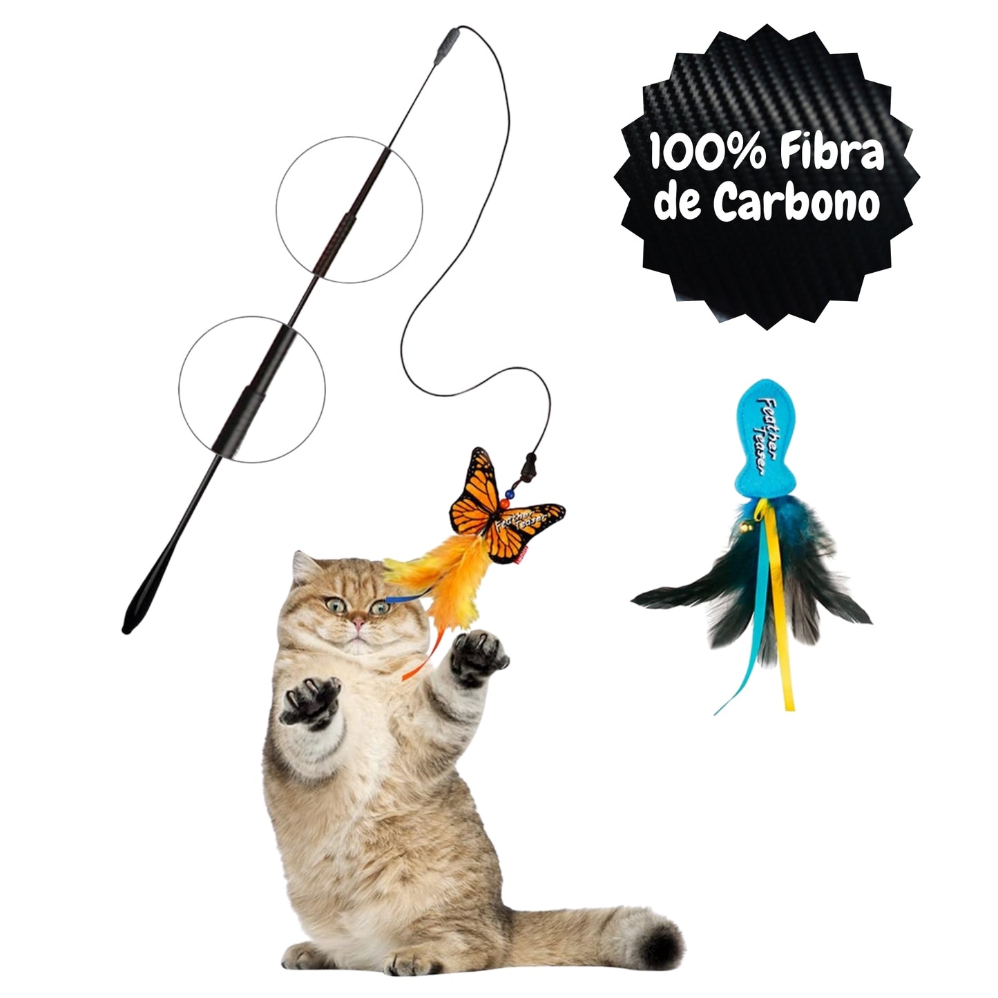 Juguete GIGWI Caña 2 en 1 con Mariposa y Plumas – Fibra de Carbono - COSMOS
