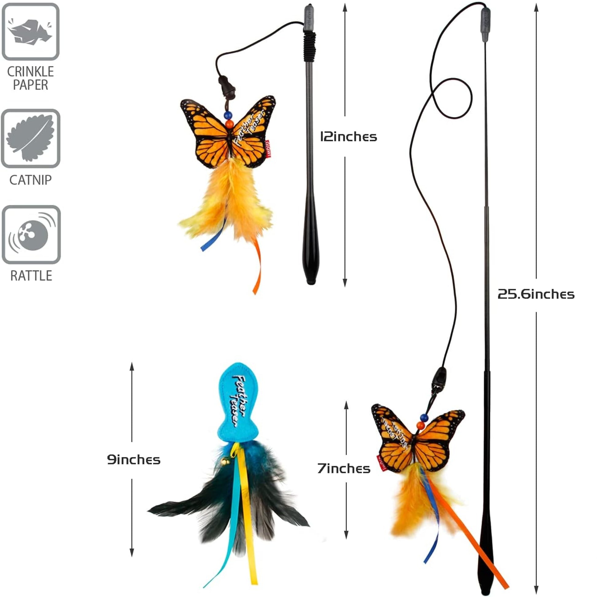 Juguete GIGWI Caña 2 en 1 con Mariposa y Plumas – Fibra de Carbono - COSMOS
