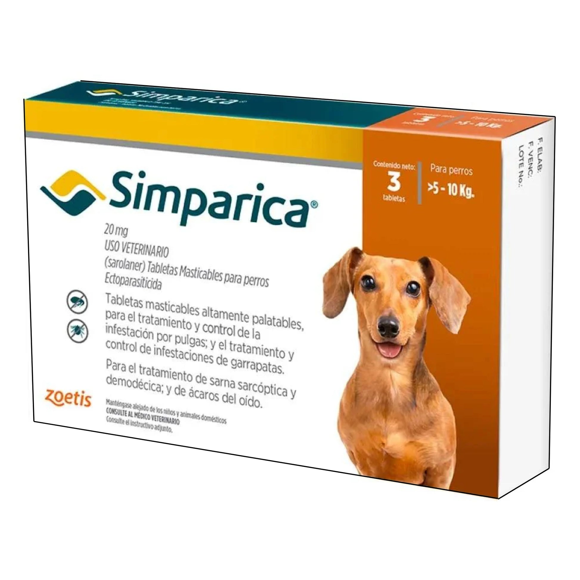 Simparica tableta antipulgas, garrapatas, piojos y ácaros ( 1 unidad) - COSMOS