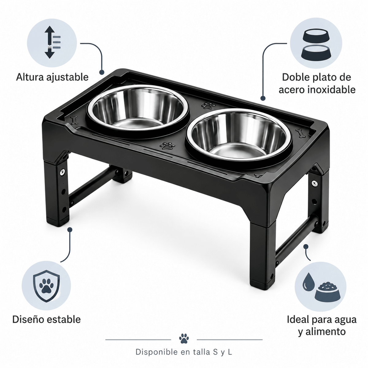 Comedero Doble Elevado para Perros y Gatos - Cosmos