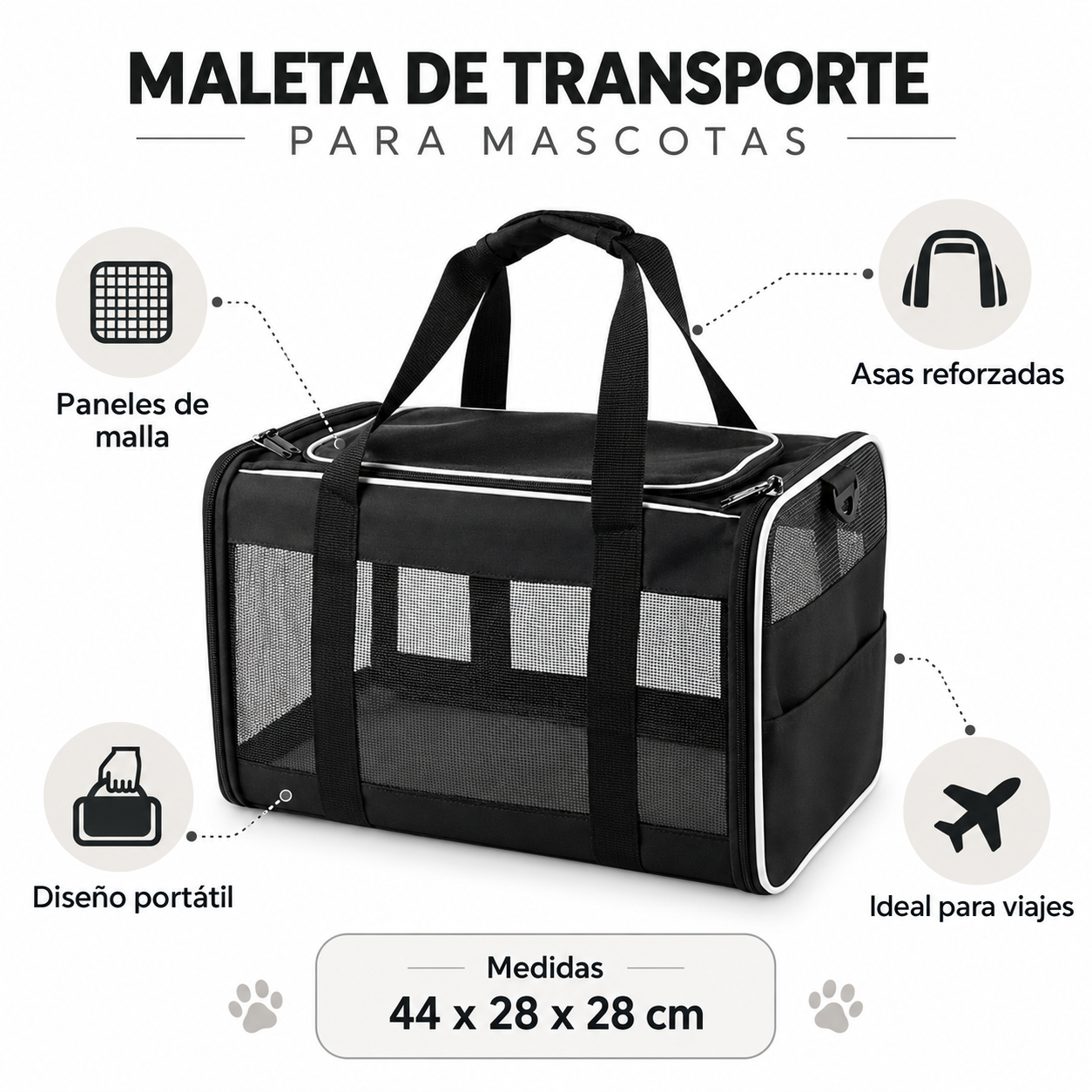 Maleta Transportadora para Perros y Gatos 44 x 28 x 28 cm