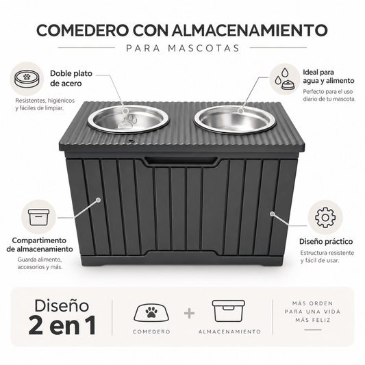 Comedero Doble para Perros con Almacenamiento - Cosmos