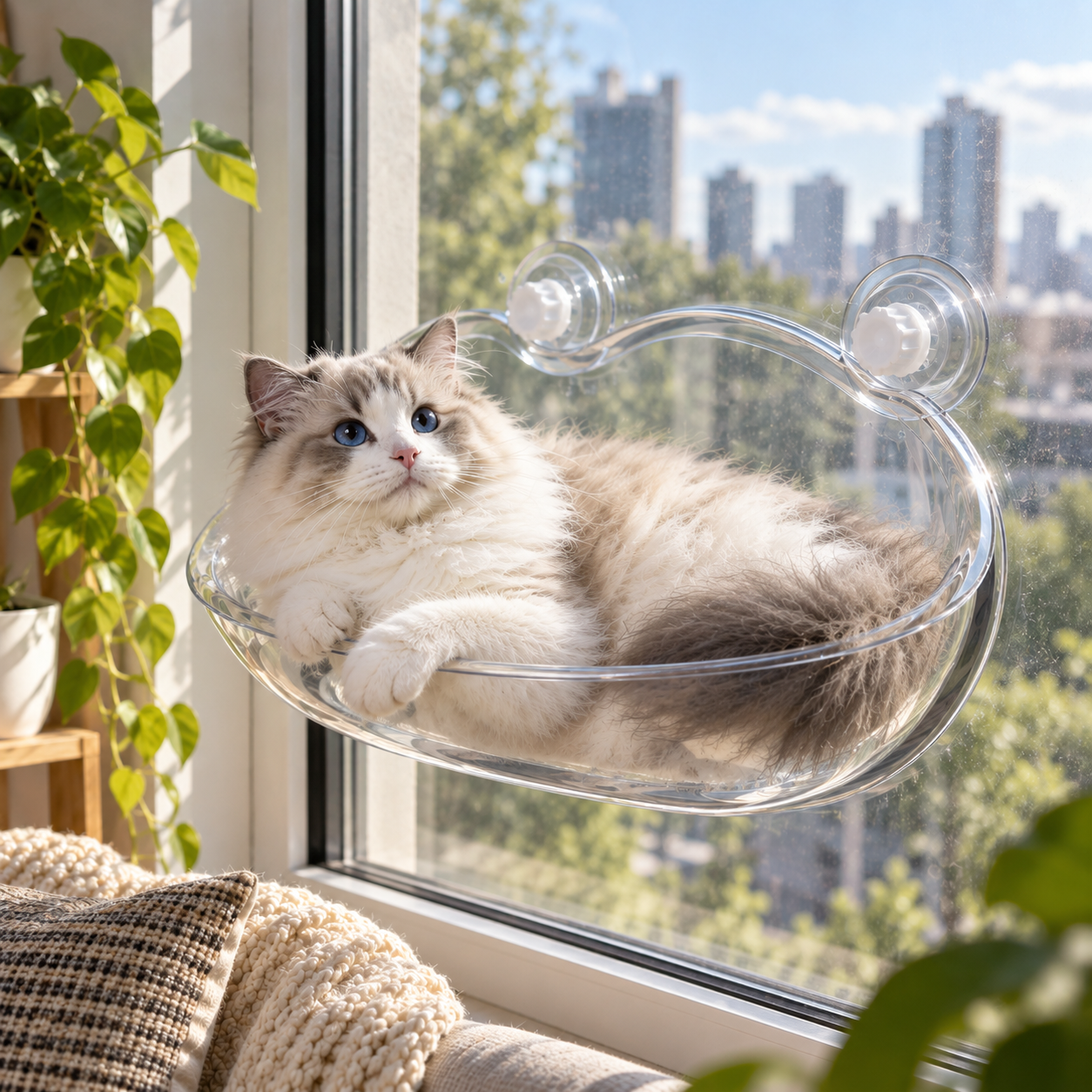 Hamaca Transparente para Gatos con Ventosas