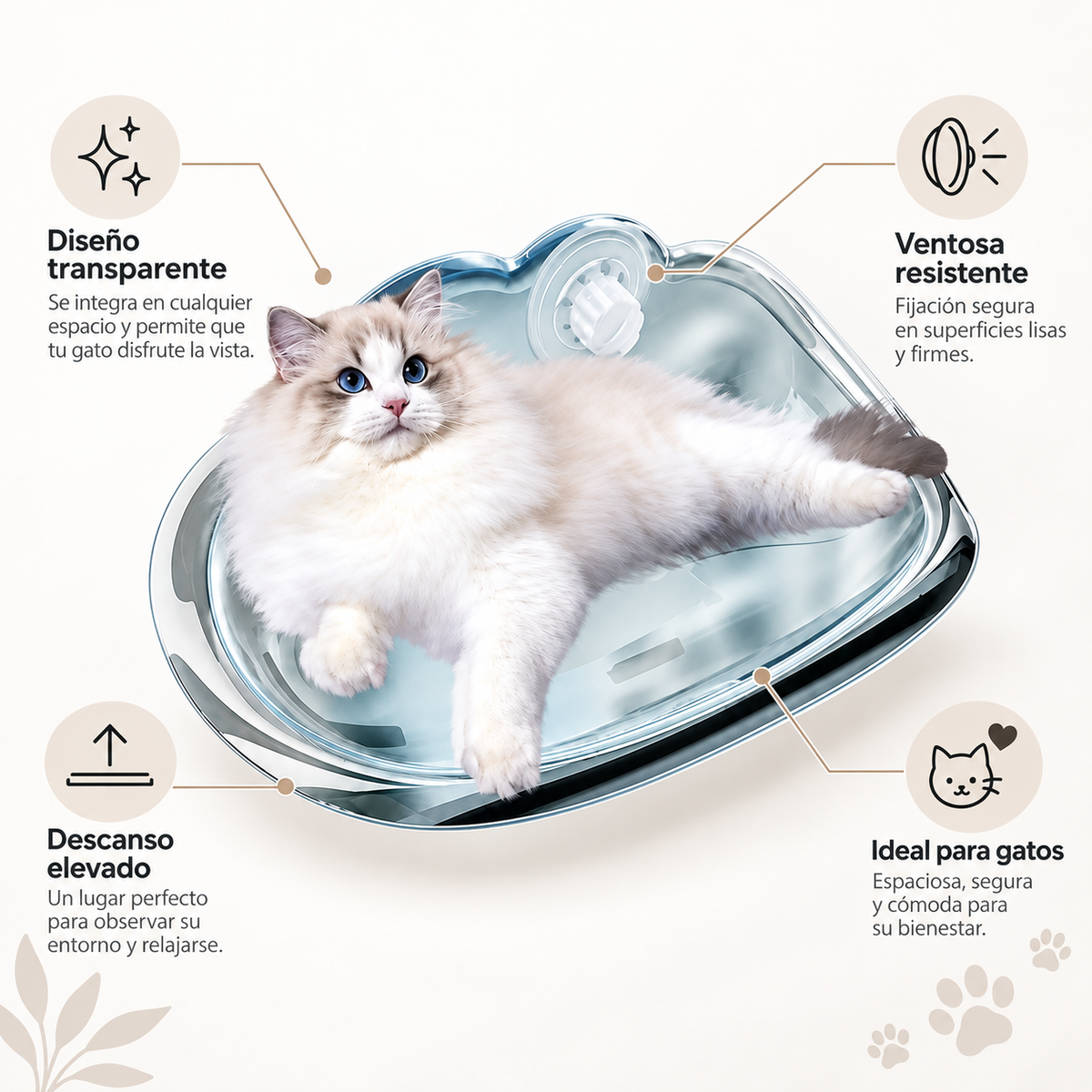 Hamaca Transparente para Gatos con Ventosas