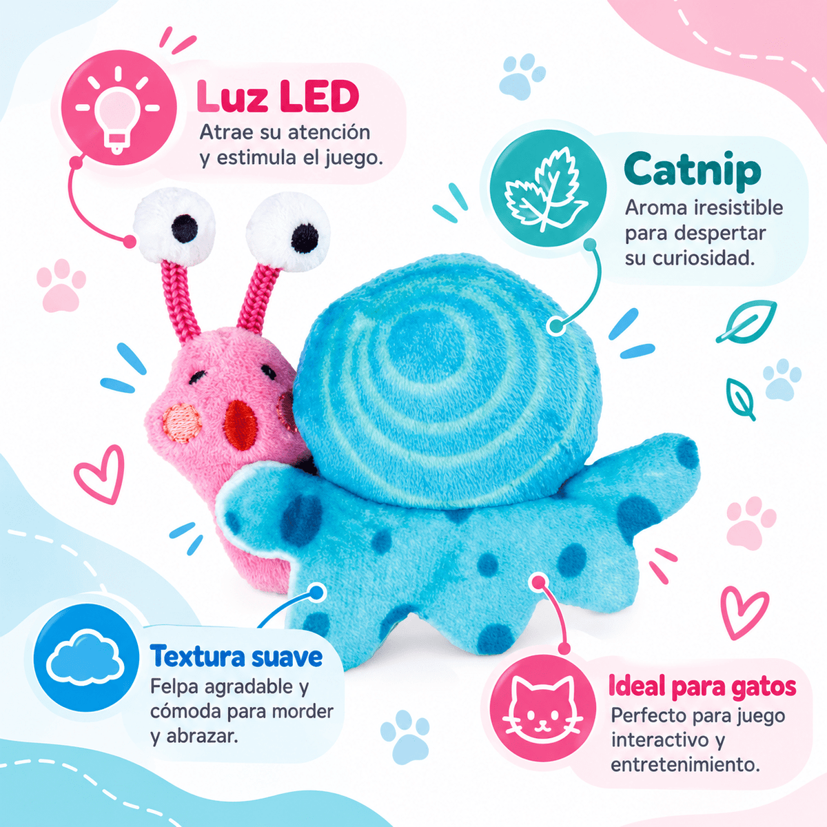 Juguete Caracol con Luz LED y Catnip para Gato GiGwi - Cosmos