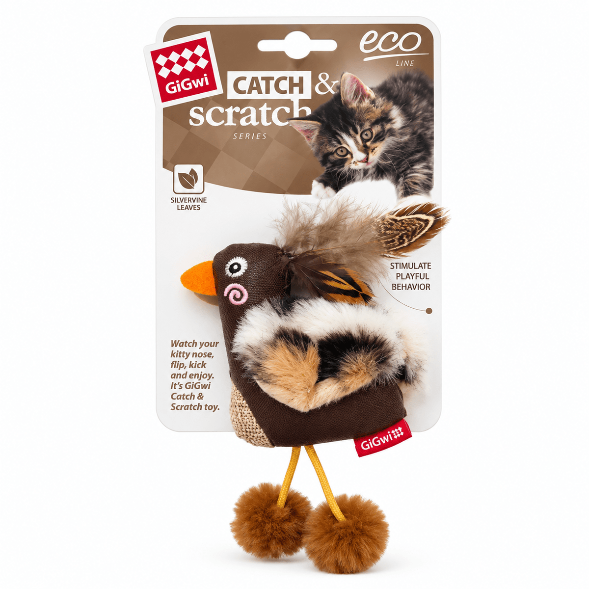 Juguete Pato con Silvervine y Plumas para Gato GiGwi Catch & Scratch - Cosmos