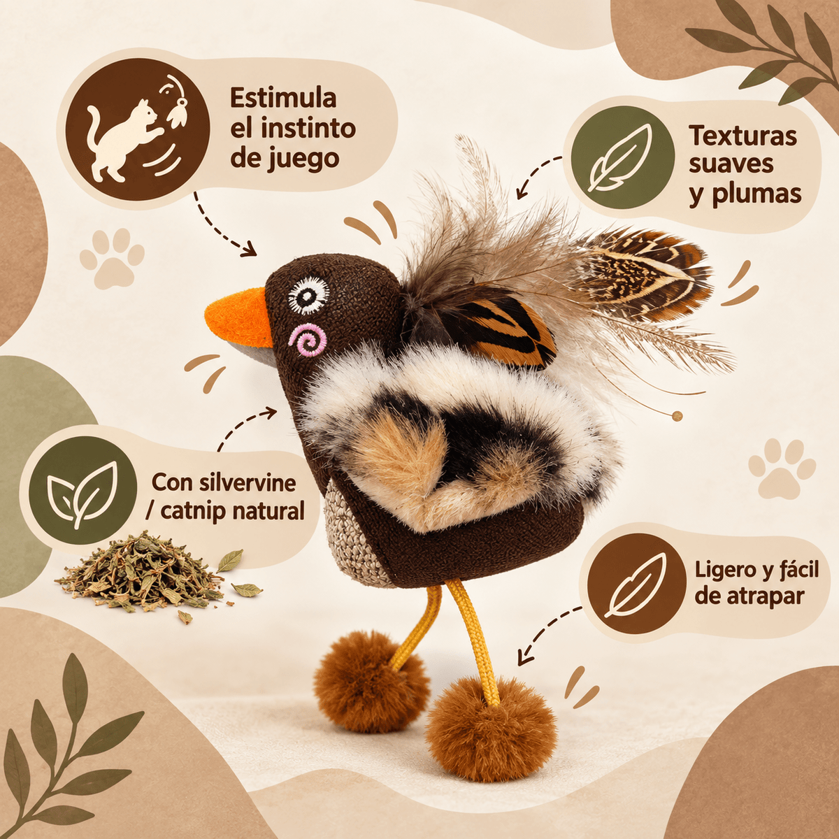 Juguete Pato con Silvervine y Plumas para Gato GiGwi Catch & Scratch - Cosmos